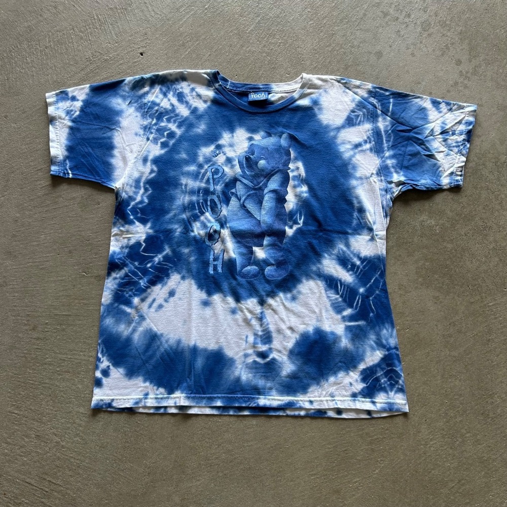 Vintage 90s Winnie The Pooh Shirt Size XL Blue Tie Dye Disney Graphic Tee